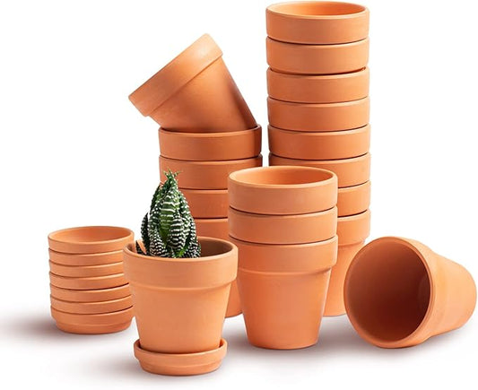 3 inch Terracotta Clay Pots Pack of 18, Small Plant Pots with Drainage Holes and Saucers, Mini Nursery Plant Pots for Succulents, Cactus, Indoor,Outdoor,Halloween Decor