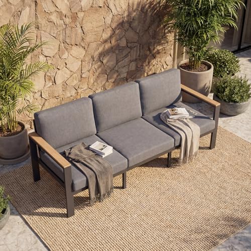 3-Seat Outdoor Sofa, Heavy-Duty Aluminum Patio Couch by VANRIOSBathroomMirror