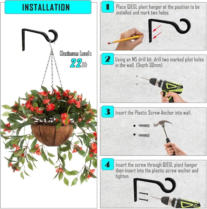 Hanging Plant Bracket 6inch Metal Plant Hook Shepherds Hook Decorative Wall Plant Hanger for Hanging Lanterns, Bird Feeder, Flower Basket Indoor & Outdoor (2, Bronze hammertone)
