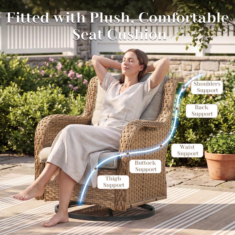Outdoor Yellow Wicker Furniture Set of 5, Wicker Patio Conversation Sets - Image 4
