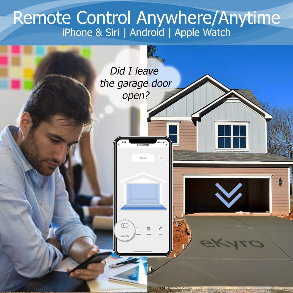 Smart Garage Door Opener - Universal WiFi Remote Controller Compatible with Alexa, Google Home, iPhone, Siri, Android, Door Left Open Alert, Door Security Systems, Updated Model