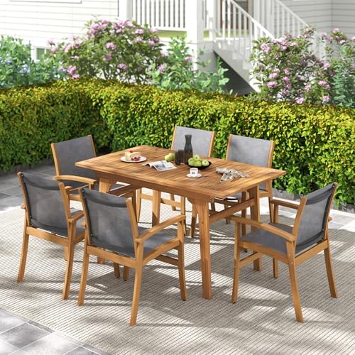 Tangkula 55"-71" Acacia Wood Extendable Patio Dining Table - Image 2