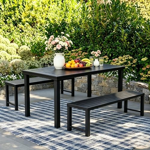 Outdoor Metal Backless Bench Weatherproof Patio Bench - Image 3
