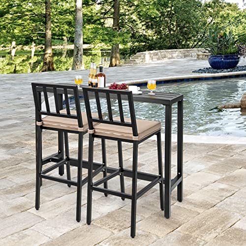 COSTWAY 3 Piece 48" Outdoor Patio Bar Set, Metal Bar Table and Chairs Set - Image 2