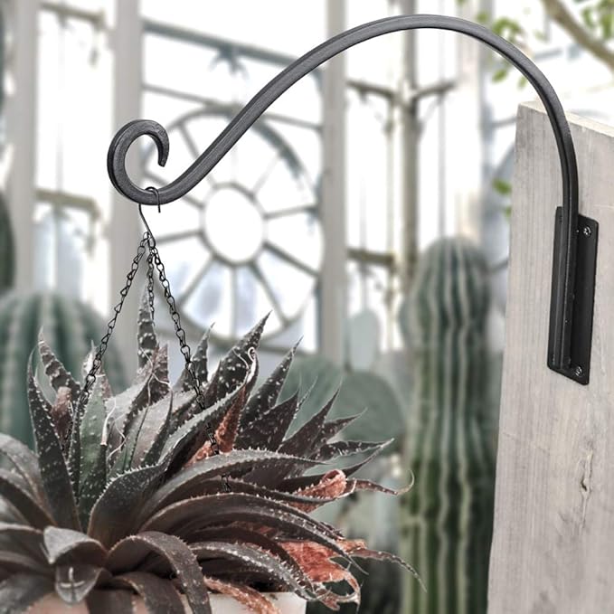 Qiang Ni Heavy-Duty Plant Hanger Outdoor: 16-Inch Hanging Plant Hooks for Outside Baskets - 2 Pieces Wall Mount Plant Bracket for Bird Feeder