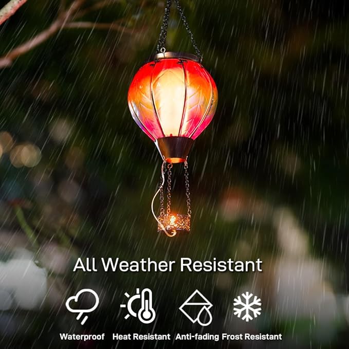 Starsoul Hot Air Balloon Solar Lantern with Candle Holder Solar Hot Air Balloon Flickering Flame Hanging Garden Light Waterproof Glass Hot Air Balloon Solar Lamp Decorative for Lawn Porch Tree Yard
