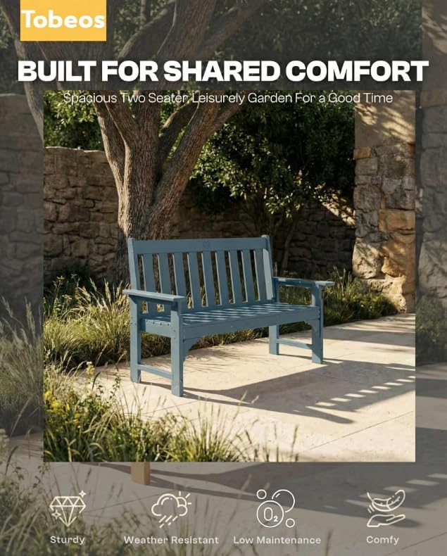 2-Person Outdoor Garden Bench, HDPE All-Weather Patio Bench - Image 5