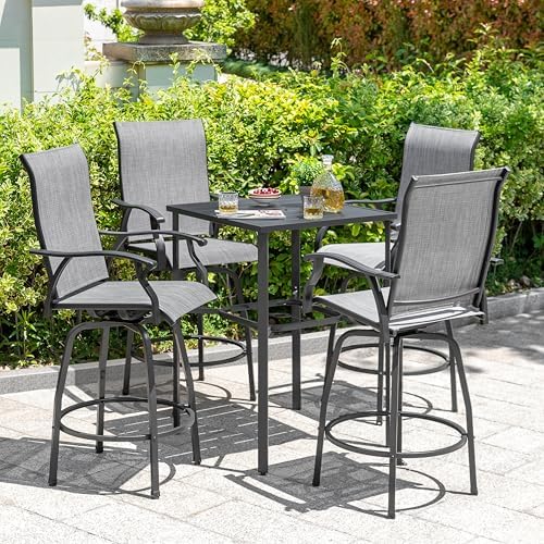 NUU GARDEN 5 Piece Patio Swivel Bar Set, All-Weather Textilene High Bistro - Image 2