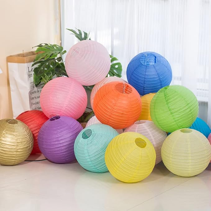 Chinese Style Paper Lanterns, Set of 12, Suitable for Party Decoration (Red, 14in)