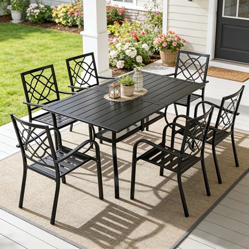 7-Piece Outdoor Wrought Iron Chairs and Table Patio Dining Furniture Set - Image 3