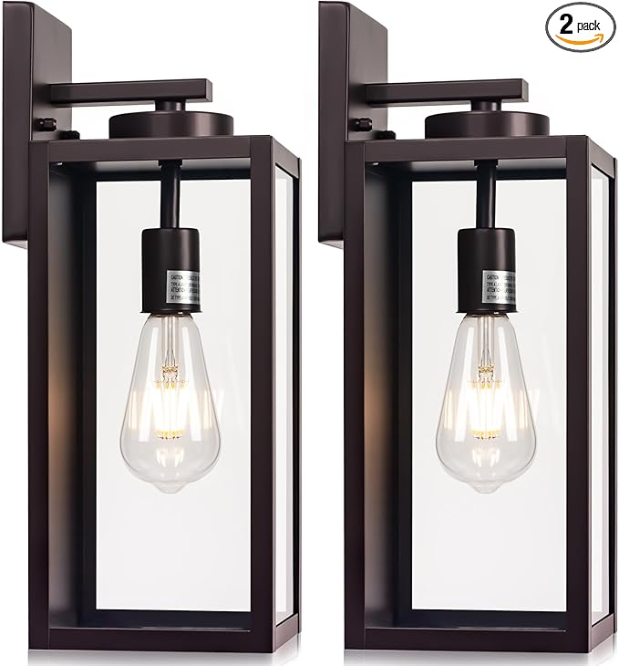 16-inch Oil-Rubbed Bronze Large Outdoor Wall Light Fixture, Brown Exterior Wall Lantern, Farmhouse Porch Sconce Lighting, Modern Outside Lights for House, Garage, Patio Lamp, 2 Packs