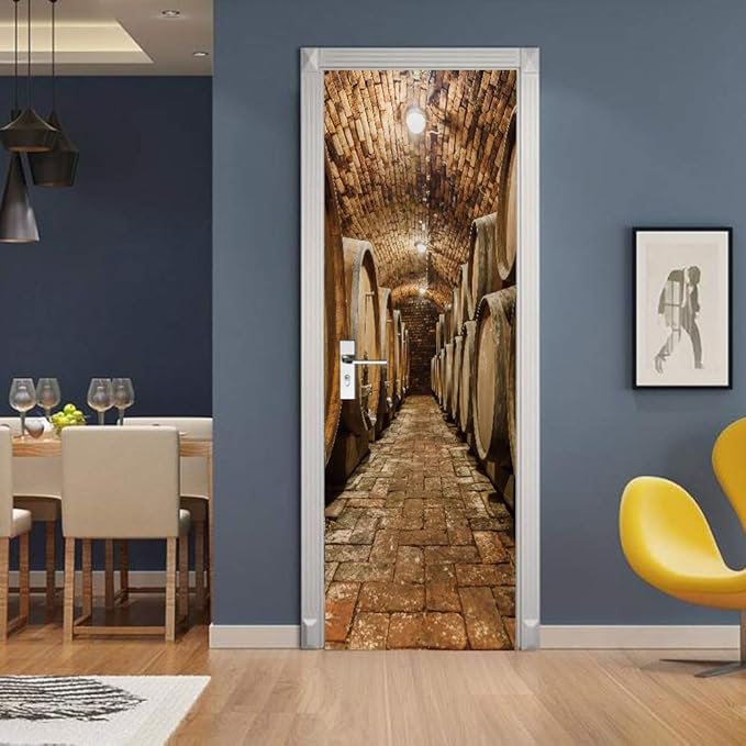 3D Door Stickers Murals Peel and Stick - Wine Cellar - Door Decals Wallpaper Self-Adhesive Removable PVC Waterproof Poster for Bedroom Living Room Decoration 30.3 x 78.7 inch