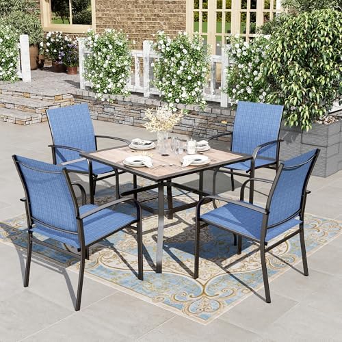 Patio Dining Set for 4, Wood-Look Metal Table by HERASHOUSE