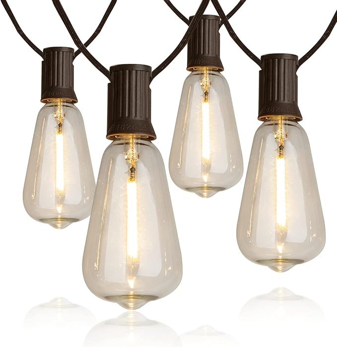 Vanthylit Outdoor String Lights, 15 FT Patio String Lights with LED Filament Bulb Waterproof Lights Retro Vintage Edison Bulbs for Backyard Patio Bistro Party Garden Connectable