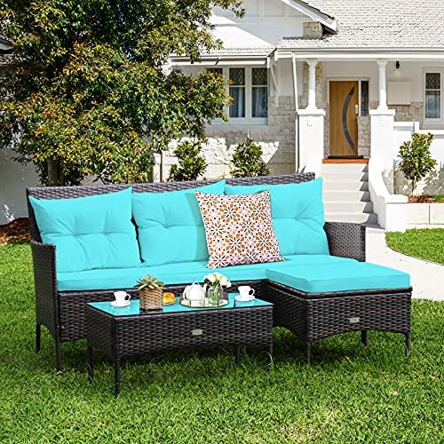 Tangkula 3 Pieces Patio Conversation Set, Outdoor PE Rattan Wicker Furniture - Image 4
