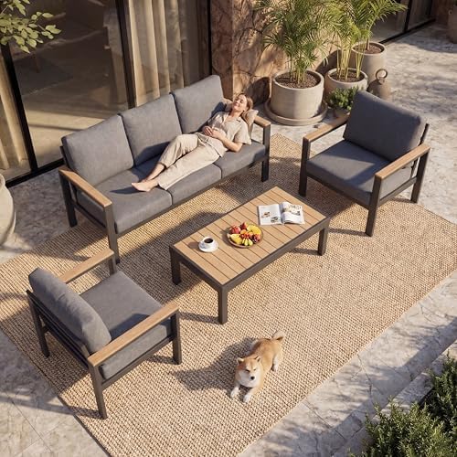 4-Piece Aluminum Patio Furniture Set, Sectional Outdoor Sofa - Image 3