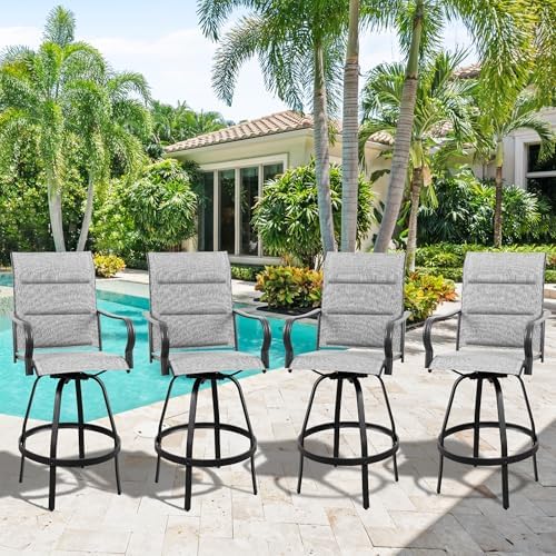 Vongrasig 4 Piece Outdoor Patio Swivel Bar Chairs, All Weather Padded Sling - Image 2