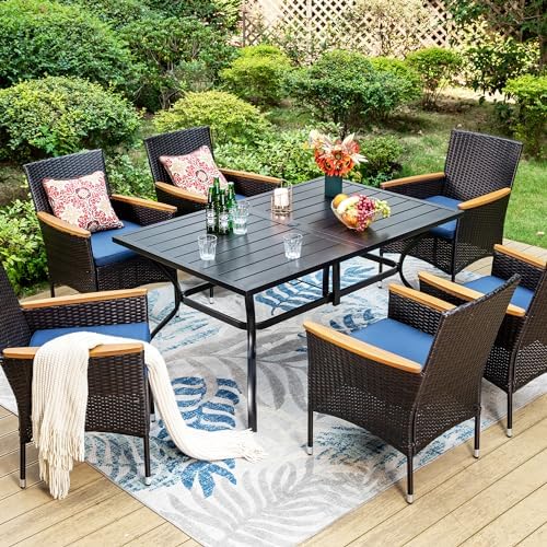 Sophia & William 7-Piece Patio Dining Set, Metal Table, PE Wicker Chairs by SophiaWilliam