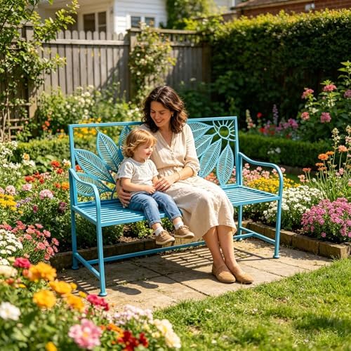 Metal Outdoor Garden Bench, 42.5" 2-3 Seater Patio Bench - Image 6
