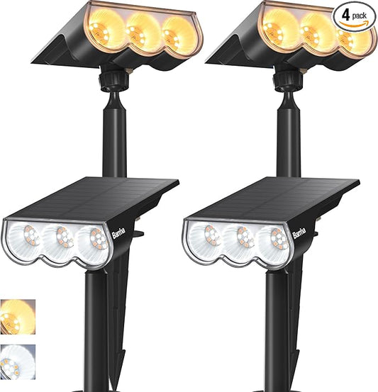 Barrina 36 LEDs Landscape Solar Spotlights, Solar Powered Dusk-to-Dawn Outdoor Garden Lights, 6500K & 2700K, 360° Horizontal Adjustable Spotlights for Garden Yard Patio Driveway Porch, 4 Packs