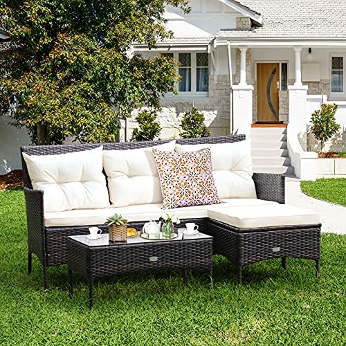 Tangkula 3 Pieces Patio Conversation Set, Outdoor PE Rattan Wicker Furniture - Image 2