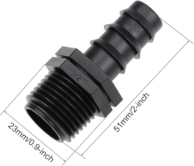 uxcell Barb Drip Pipe Connector 1/2 BSPT Male Thread 16PE Hose Fitting for Garden Agricultural Irrigation System, Plastic 25pcs