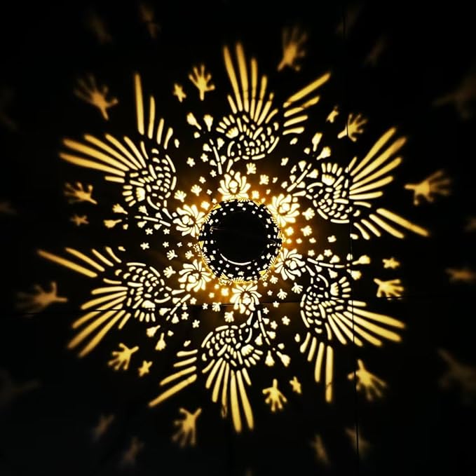 2 Pack Outdoor Solar Hanging Lantern Lights Metal LED Decorative Lamp for Garden Patio Courtyard Lawn and Table with Hollowed-Out Design (Bronze Hummingbird)