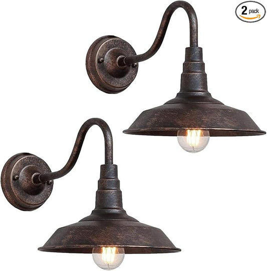 2-Pack Outdoor Gooseneck Barn Light 10" Retro Exterior Wall Light Iron Art Dome Farmhouse Wall Sconces Anti-Rust Waterproof Outdoor Light for House Porch Garage Entryway