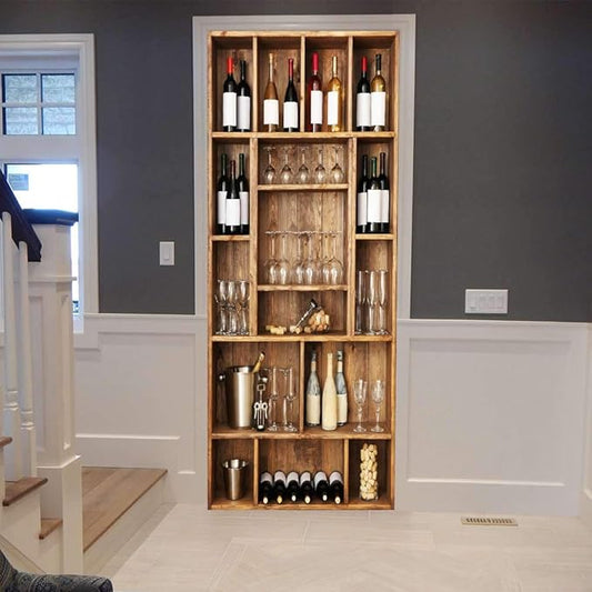 3D Door Wallpaper Self-Adhesive Door Sticker - Wine Cabinet - Door Film Poster Premium PVC Waterproof Wall Sticker for Bedroom Living Room Door Decoration Wallpaper 77 x 200 cm