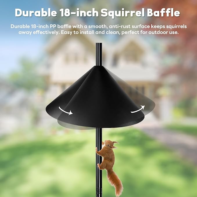 Bird Feeder Pole for Outdoors, 74.5 Inch Tall with 1-Inch Heavy Duty Steel Tube, 18 Inch Squirrel Baffle, 5-Prong Base, Adjustable Feeding Station for Bird feeders for Outdoors birdbath