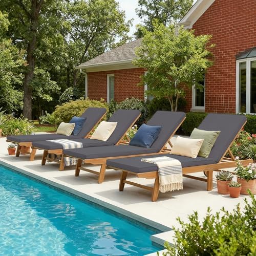 Patiorama Patio Acacia Wood Chaise Lounge Chair of 4, Pool Chair, Dark Grey - Image 3