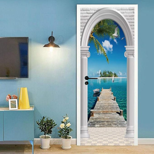 3D Door Wallpaper Self-Adhesive Door Sticker Landscape Door Poster Premium PVC Waterproof Wall Sticker for Bedroom Living Room Door Decoration Wallpaper 77 x 200 cm