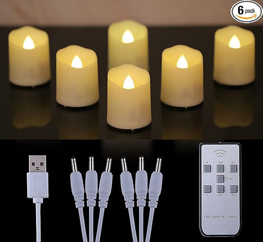 6 PCS 1.8”H Rechargeable Flameless Votive Candles with Remote and Charging Cable, Battery Operated Flickering LED Tealight Candles, Durable & Sturdy Tea Light, Ideal for Pumpkin/Bar/Party Decor