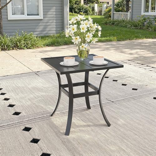 Patio Dining Set, 18.1" Square Table & Grey Cushioned Wicker Chairs - Image 3