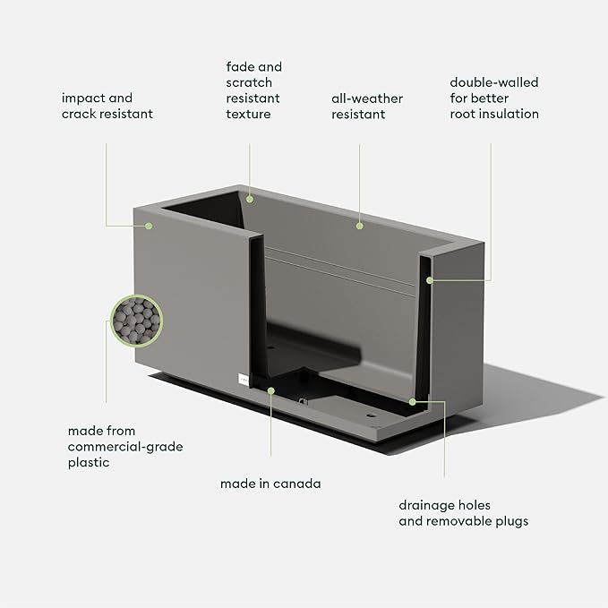 Veradek Block Series Long Box Planter - Large Rectangular Planter for Indoor or Outdoor Patio/Porch | Durable All-Weather Use with Drainage Holes | Modern Décor for Tall Plants, Flowers or Shrubs