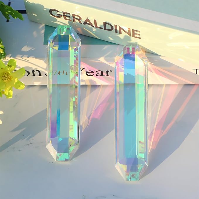 2 Pack 5" Large Crystal Sun Catchers, HYBEADS Hanging Ornaments for Windows Retangle Prism Suncatchers for Garden Home Decor Office Living Room Windows Crystal Rainbow Maker