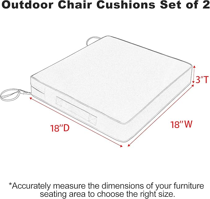 Favoyard Patio Chair Cushions 18 x 18 x 3 Inch Waterproof Outdoor Seat Cushions for Patio Furniture 3-Year Color Fastness Garden Sofa Couch Pads with Handle & Adjustable Straps Set of 2, Blue