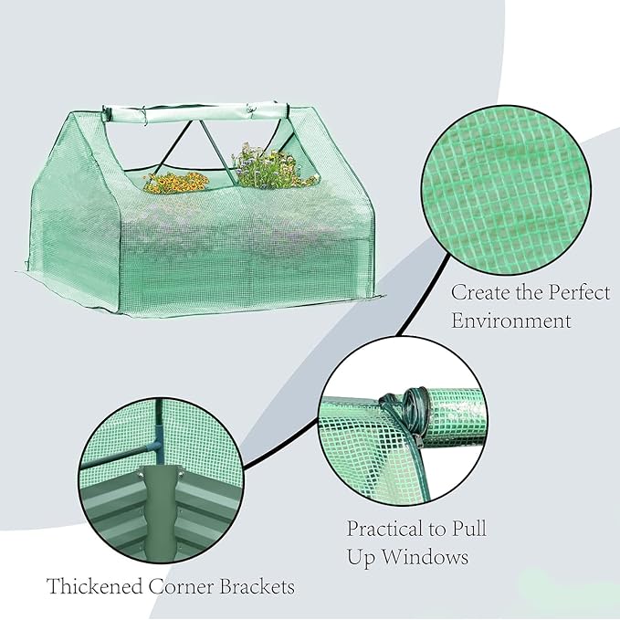 Aoodor 4 x 3 x 3 ft Raised Metal Garden Bed, Mini Greenhouse Kit with 2 Roll-up Zipper Doors for Vegetables, Herbs, and Flowers