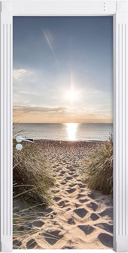 3D Door Stickers Murals Peel and Stick - Beach Path - Door Wall Decals Self-Adhesive Removable Waterproof PVC Door Pictures Poster for Bedroom Living Room Door 31.5"x 78.7"