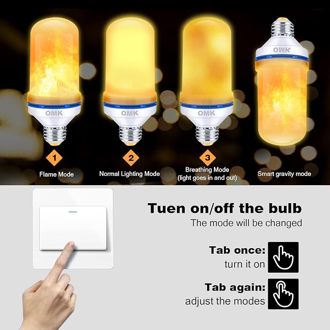 OMK Flame Light Bulbs, Christmas Decorations Flame Bulb, LED Flame Effect Fire Light Bulbs, for Porch Yard Bedroom Hotel Bar Pary Holiday Gifts