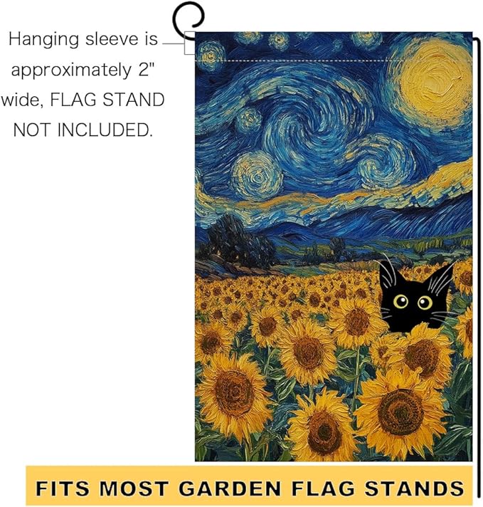 BLKWHT Summer Sunflower Cat Garden Flag 12x18 Vertical Double Sided Blue Sky Welcome Farmhouse Holiday Outside Decorations Burlap Yard Flag BW822