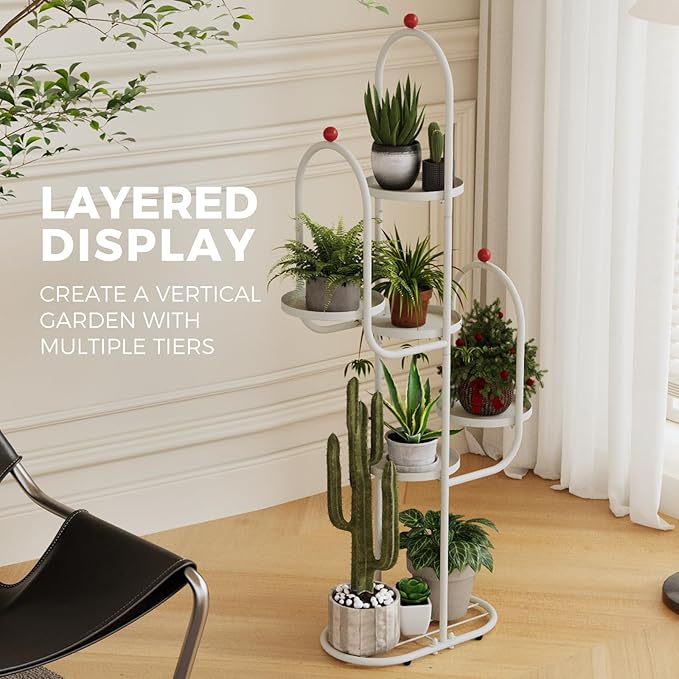Bamworld Cactus Christmas Tree Home Decor Plant Stand Indoor for Succulents Cactus Shelf Metal Plant Shelf Outdoor Corner Tall Flower Pot for Patio Garden Balcony Living Room Decor White
