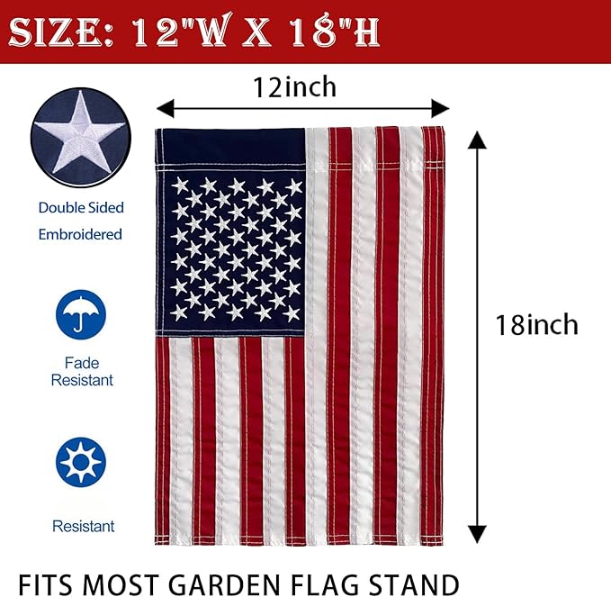 American Flags Garden Flag for Outside 12x18,Small USA Flag Outdoor Heavy Duty Made in USA High Wind Embroidered Stars-sewn Stripes Waterproof
