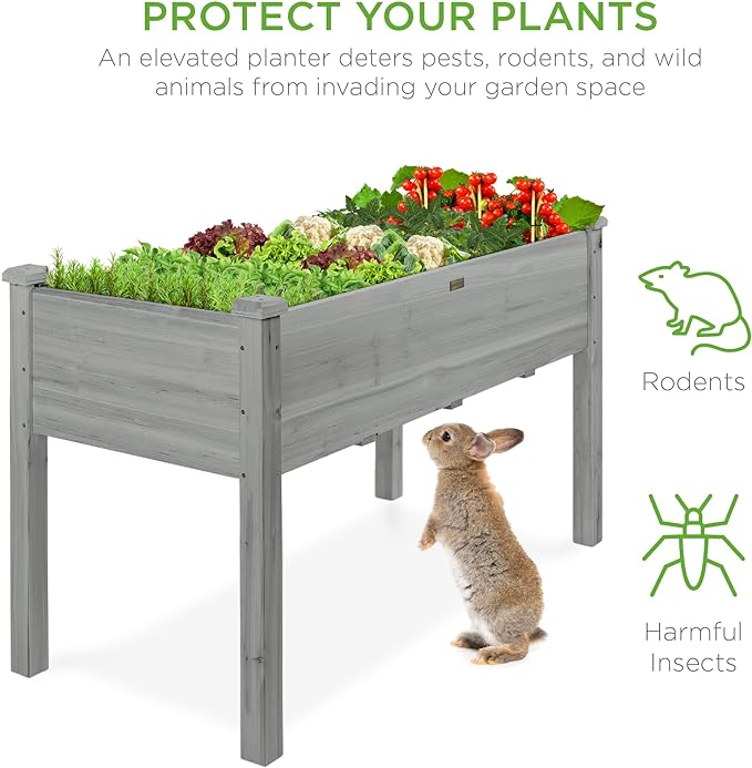 Best Choice Products 48x24x30in Raised Garden Bed, Elevated Wooden Planter for Backyard w/Foot Caps, Bed Liner, 200 lbs Capacity - Gray