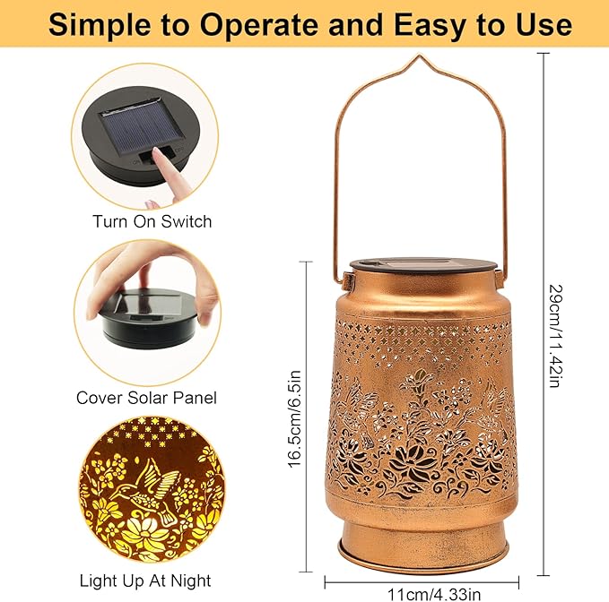 2 Pack Solar Lanterns Outdoor Hanging Lanterns with Shepherd Hook, Birthday Gifts for Women Mom Grandma Hummingbird Metal Decor Lantern Waterproof Solar Lights LED Decorative for Garden Yard Patio