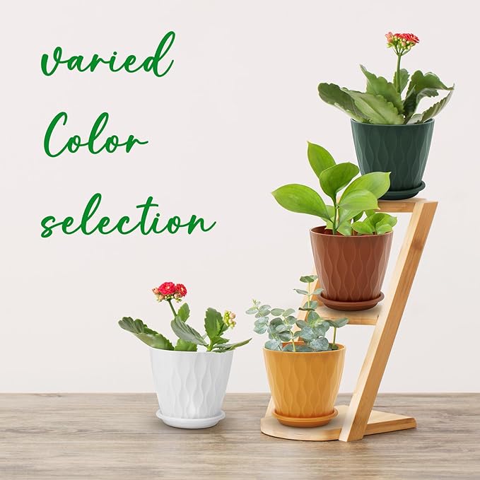 4 inch Plant Pots, 5 Pack Flower Pots Outdoor Indoor, Planters with Drainage Holes and Tray Saucers（（Multicolor）