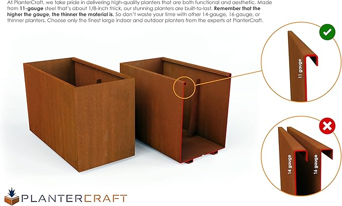 46-Inch Corten Steel Planter Box - Large Rectangular Planter for Outdoor Plants | Modern Heavy Duty Metal Design | Made in USA