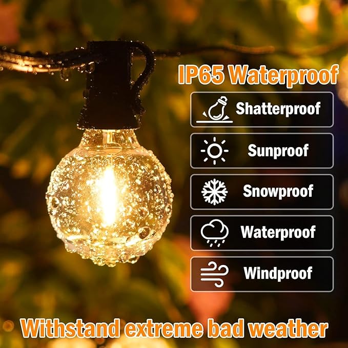 Outdoor String Lights with Dimmer, 2 Pack 35.5FT LED Patio Lights for Outside with 15+1 Shatterproof G40 Globe Bulbs UL Listed IP65 Waterproof Hanging Lighting for Backyard Balcony Bistro Party Decor