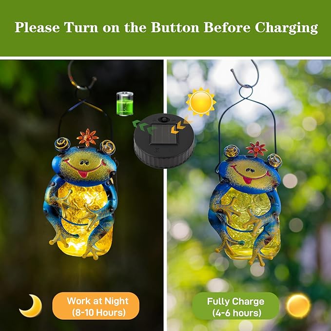 2 Pack Frog Solar Lantern,Jar Solar Lanterns Outdoor Waterproof Frog Hanging Solar Lantern,Outdoor Solar Lanterns with String Light for Garden Table Decor