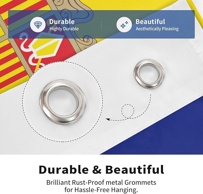 Andorran Flag Garden Yard House 2x3 ft Flags Double Sided Print Banner Indoor Outdoor Party Home Decorations for Boat Dorm House Balcony